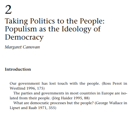 Canovan-s chapter on democracy and populism.
